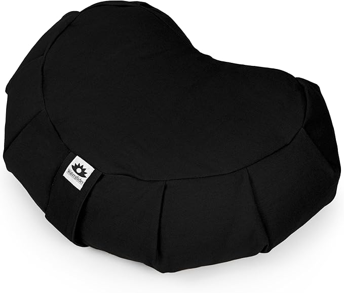 Meditation Cushion (Black) Crescent, Buckwheat Husk Filled, Floor Pillow or Cushions, Yoga Seat, Zafu, Made in The USA