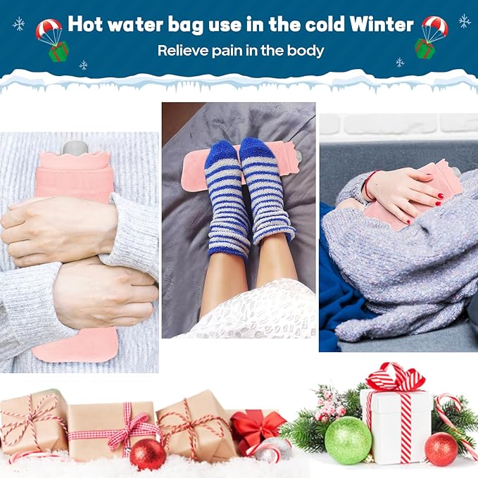 Silicone Hot Water Bottle with Cover - 650ml Hot Water Bag for Hot & Cold Therapies, Microwaveable Leakproof Hot Water Bottle for Keeping Hand Feet Warm - Gift for Kids Adults Elderly in Winter(Pink)