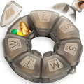 Round Weekly Pill Organizer, Non-Slip Silicone, Travel Pill Container 7 Day, with 7 Large Compartments, Great for Daily Vitamins & Supplements, Cute Pill Case with Large Letters and Braille (Grey)