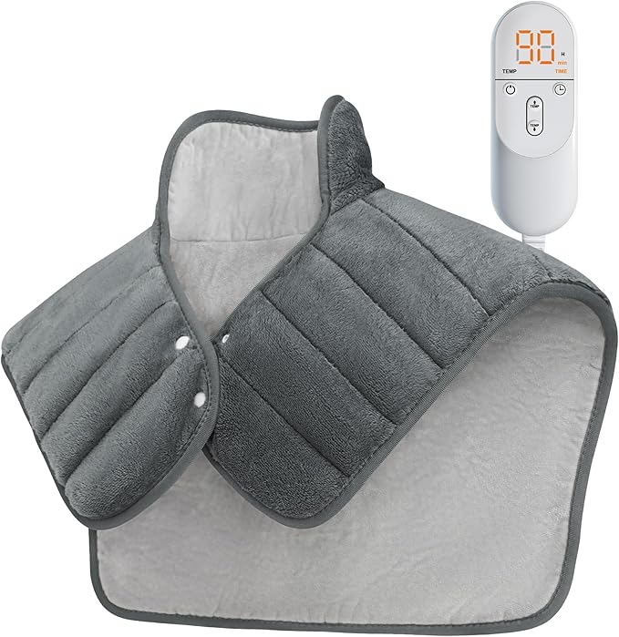 Heating Pad for Neck and Shoulders and Back, 24"x23" XL Large Electric Heated Wrap for Daily Relaxation, Gifts for Women Men, 2lb Weighted, 6 Heat Settings, 4 Timers, Silver Grey