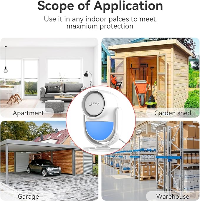 CPVAN WiFi Motion Sensor Alarm, 125dB Wireless DIY Smart PIR Motion Detector with 4 Door/Window Sensors for Home Security System - On Spot Alarm & APP Alert, White