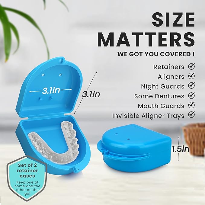 FRESH KNIGHT Retainer Case (2 Pack). Retainer Case with Vent Holes Perfect for Denture, Mouth Guard, Aligner (Sky Blue)