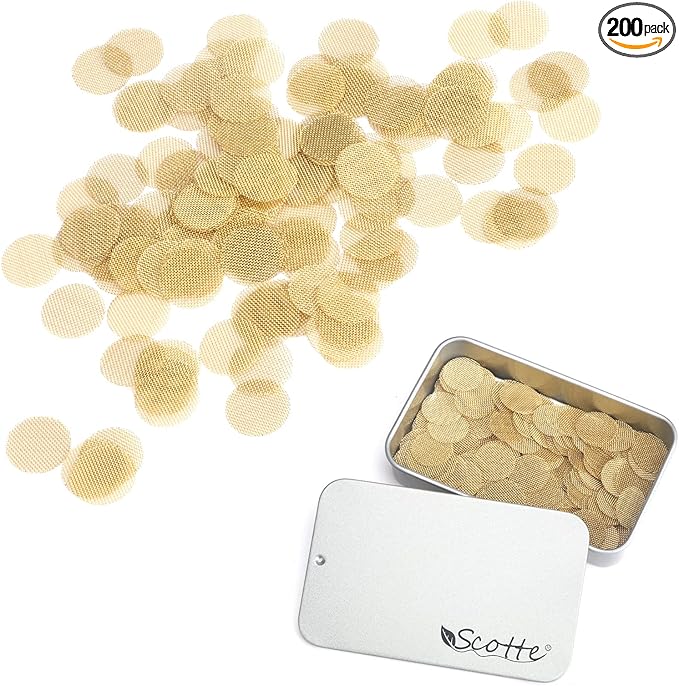 Scotte 200 pcs 1/2 Inch Brass Pipe Screens,12.7mm(0.5in) Metal Pipe Filter Screen with Storage Box