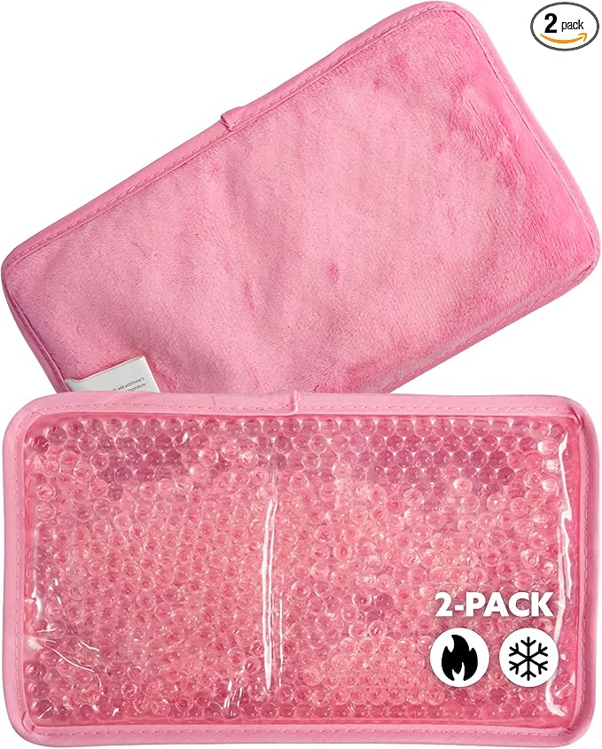 Alpi Rectangle Plush Gel Bead Ice Pack – 2 Pack Reusable Ice Packs with Beads for Hot & Cold Therapy - Soft, Plush Comfort for Muscle Aches & Relaxation (Pink)