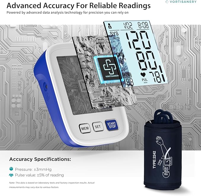 Blood Pressure Monitor Upper Arm, 9-17 Inches Medium/Large BP Cuff, Accurate Automatic Digital Electronic BP Machine for Home Use, 4" LCD Display, 3-User Mode 199 Memories Each, A01-BS