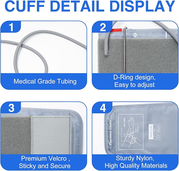Medium Blood Pressure Cuff for Kids, Slim Arm, Adout Cuff，Compatible with Most Monitors, ARM Blood Pressure Replacement Cuff with 8 Connectors 17-36cm （7"-14"）