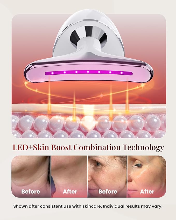 Face Massager Tool, Face Sculpting Tool with 7-Color LED Light Therapy, Ionic Facial Device with Warm Treatment, Rechargeable USB-C, Gift Box + Storage Pouch