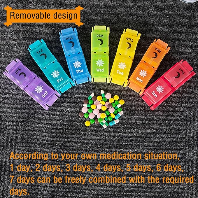 Pill Organizer 2 Time a Day,SZREDU 7-Day Weekly Pill Case, Travel AM/PM Pill Container,Large Compartment Medicine Planner,Detachable Medication Organizer Box for Vitamin, Fish Oils,Capsules