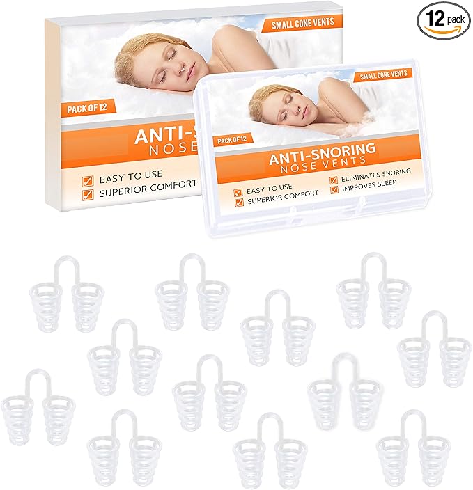 Nose Vent Sinus Relief Dilator (Pack of 12 Small Size) Hard Cone Vents - A Simple Solution for Nasal Snorers - Reusable Snoring Device to enjoy a peaceful night's sleep - by Mobi Lock