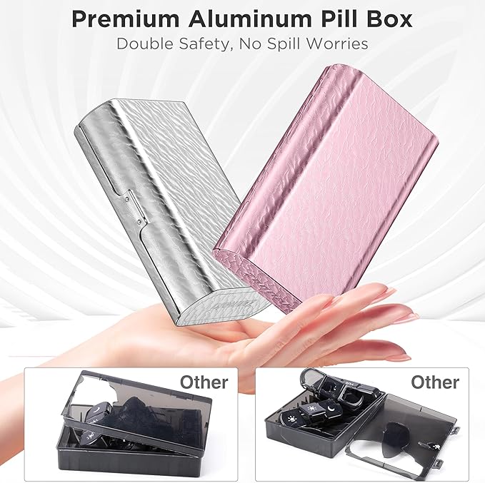 Zannaki Metal XL Weekly Pill Organizer 2 Times a Day, Large Travel Daily Pill Box 7 Day, Portable Week Twice Pill Holder Container, AM PM Pill Case for Medicine Vitamin Medication Supplement, Silver