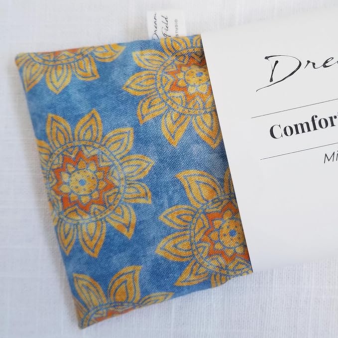 Eye Pillow with Flaxseed, Eucalyptus & Mint, Small Heat and Cold Therapy Pad, Caregiver Gift, Eco-Friendly Ingredients, Microwavable Sinus and Headache Mask - Blue Vintage Floral