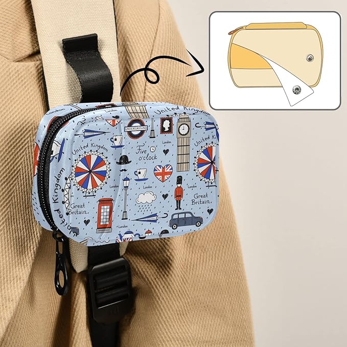 London Retro Print Pill Box 7 Day Pill Case Travel Pill Organizer Bag with Zipper Portable Weekly Vitamin Medicine Supplement Holder Pouch Bag