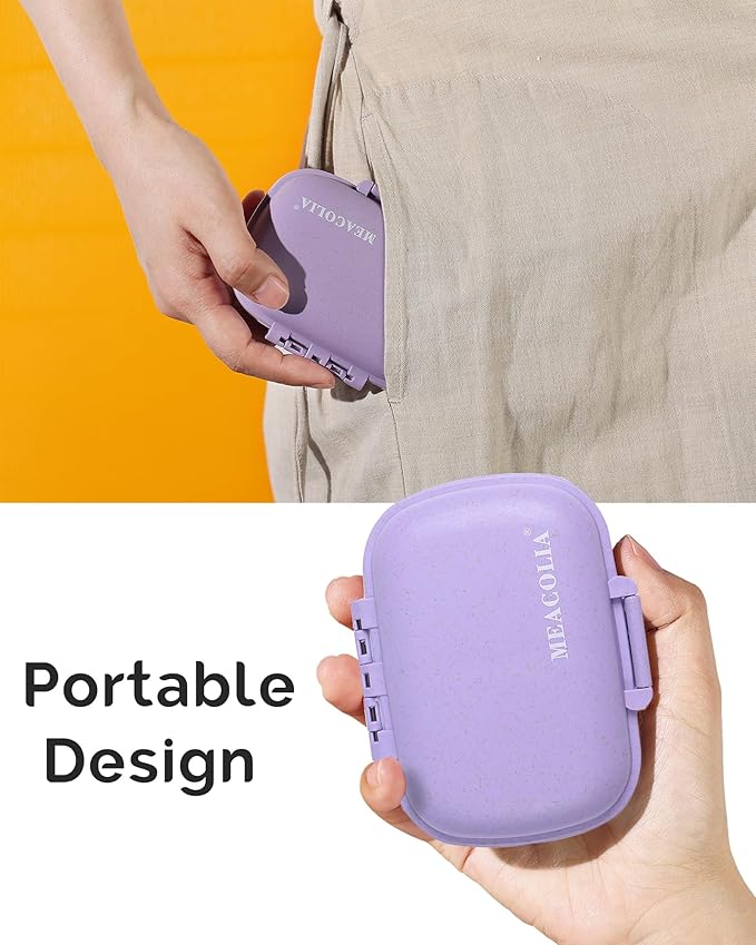 8 Compartments Travel Pill Organizer, Daily Pill Case Small Pill Box for Pocket Purse, Portable Pill Container Medicine Vitamin Organizer (Purple)