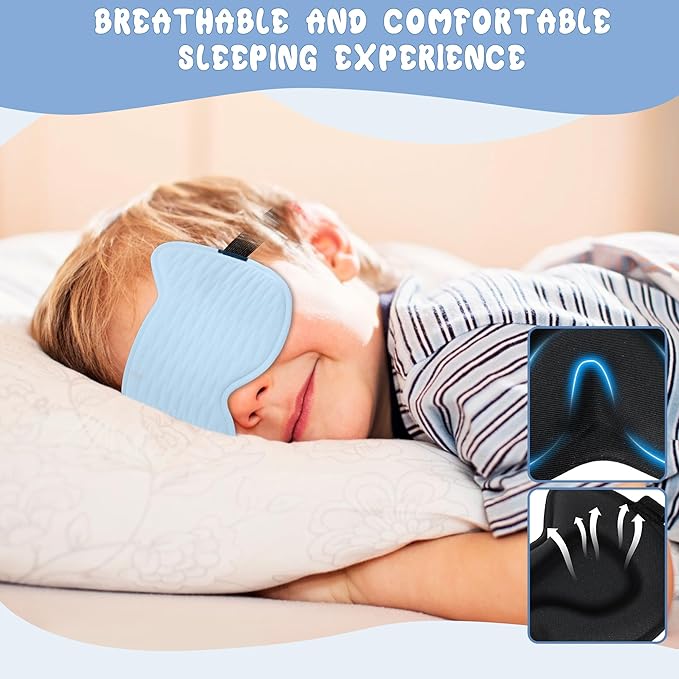 Kids Sleep Mask: 3D Contoured Cup Eye Mask, Blindfold with Adjustable Strap, Kids Eye Cover for Boys, Girls, Teens, Pressure-Free with Memory Foam Face Mask (Blue)