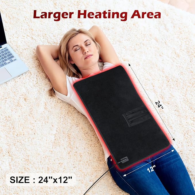 Red Light Therapy for Body, 24" x 12" Large Infrared Red Light Therapy Belt Pad with Timer for Back Belly Shoulder Muscle Pain Relief, 32W Portable 660nm 850nm Home Heating Light Therapy