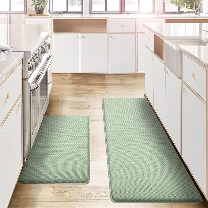 AUTODECO Kitchen Mats and Rugs Set of 2 - Cushioned Anti-Fatigue Kitchen Rug for Floor Washable 17"x29" +17"x59", Light Green