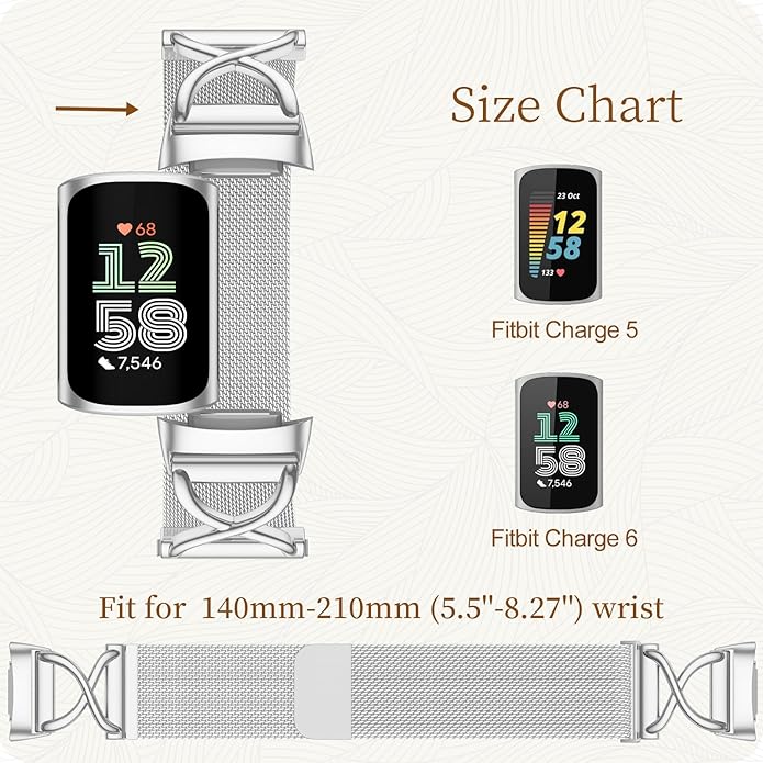 JKD X-Shape Metal Band Compatible with Fitbit Charge 6/ Charge 5 Bands for Women Men, Soft Stainless Steel Mesh Loop Strap Bracelet Wrist Band Replacement for Fitbit Charge 5/ Charge 6 Fitness Tracker
