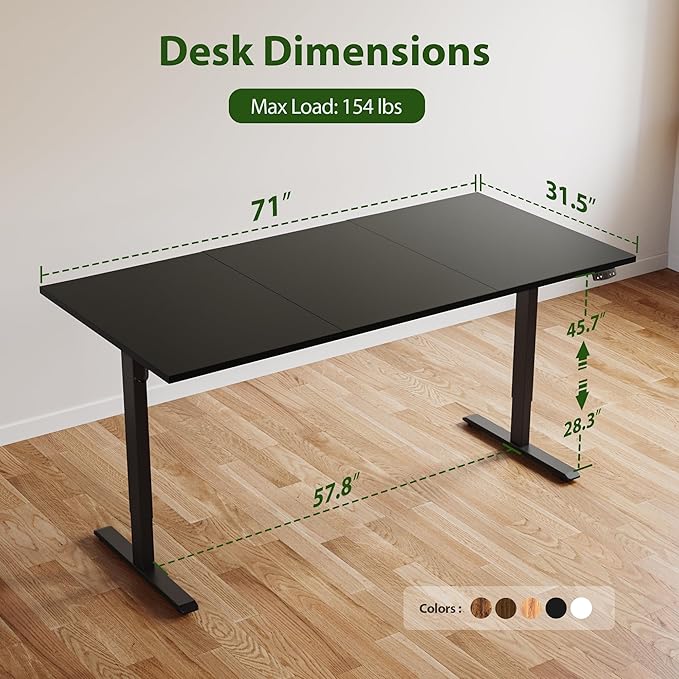 Agilestic Electric Standing Desk, 71 x 24 Inches Height Adjustable Desk, Sit Stand up for Work Office Home, Ergonomic Rising Computer Table with Memory Preset, Black