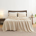Simple&Opulence Belgian Linen Sheet Set Solid Color - 4 Pieces (1 Flat Sheet, 1 Fitted Sheet & 2 Pillowcases) Natural Flax Cotton Blend Soft Breathable Farmhouse Bedding - Full Size, Linen/Beige