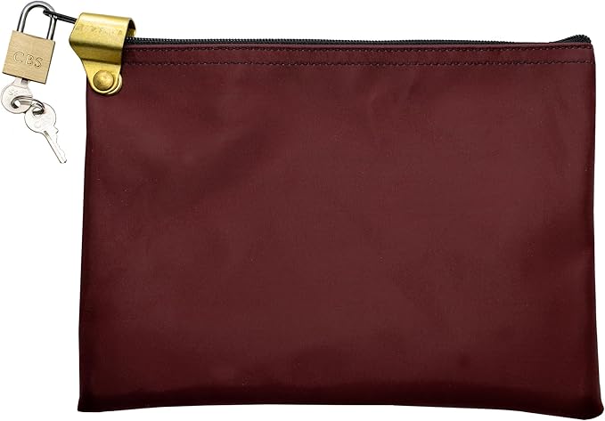 Medication Zipper Hood Security Bag with Included Padlock and Keys, Small Pill Bag, Travel Carry Pouch, Medicine Storage, 9 x 6 inches (Burgundy)