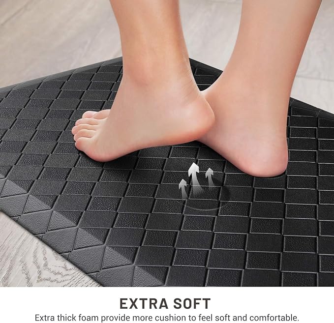 HappyTrends Kitchen Mat Cushioned Anti-Fatigue Floor Mat,17.3"x60",Thick Waterproof Non-Slip Heavy Duty Ergonomic Comfort Rug for Kitchen,Floor,Office,Sink,Laundry,Black