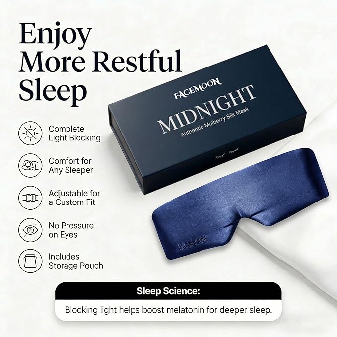 Silk Sleep Mask for Side Sleepers, Face-Hugging Padded Eye Cover, Eye Mask for Sleeping Women Men, 100% 22 Momme Pure Mulberry Silk, Soft Light Blocking Mask for Travel, Naps & Shift Workers (Blue)