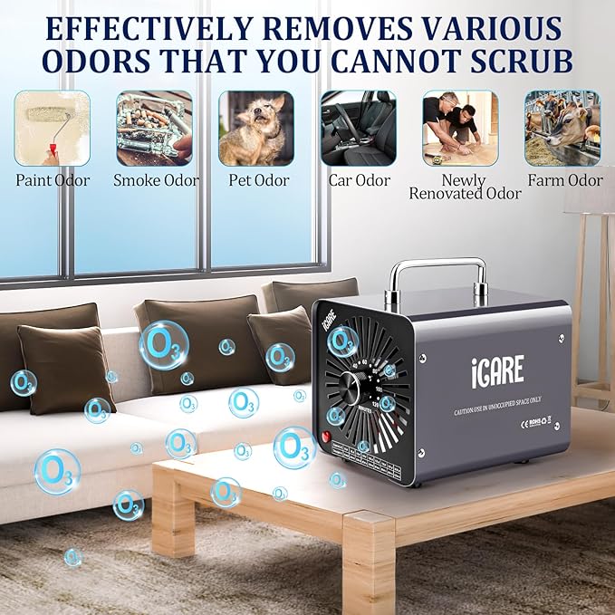 Ozone Generator, 48,000mg/h Commercial Ozone Machine Odor Removal, High Capacity O3 Odor Eliminator Deodorizer with 120Min Timer for Home, Pet, Smoke, Car, Basements for 4000 Square Feet Grey