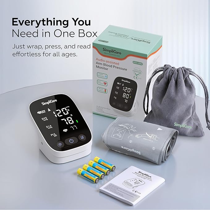 Upper Arm Blood Pressure Monitor for Home Use, FDA 510(k) Cleared Class II Medical Device, Wide-Range Cuff 22–42 cm, Large 5.2" LED Display, Dual User, USB-C & Battery (AES-U382)