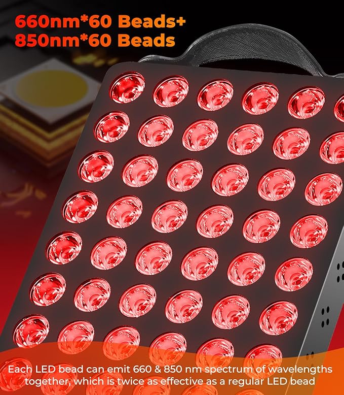 Red Light Therapy for Body & Face, 60 LEDs with Timer, 660nm & 850nm Near Infrared Therapy Device for Skin Health, Energy & Recovery, Multi Effects, High Power Panel with Magnetic Remote & Handle