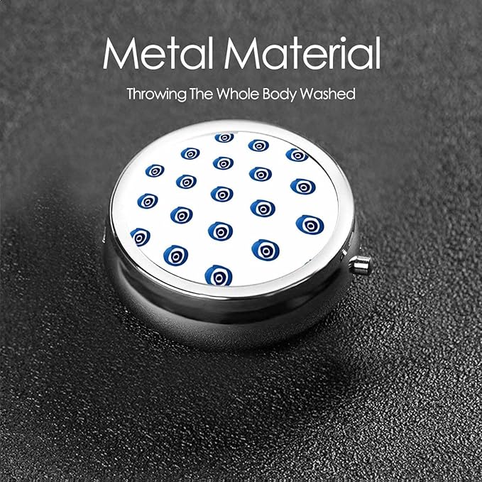 Evil Eyes Printed Round Travel Pill Box Cute Small Metal Pocket Pill Case for Men & Women 3 Compartment Portable Pill Organizer for Purse or Pocket