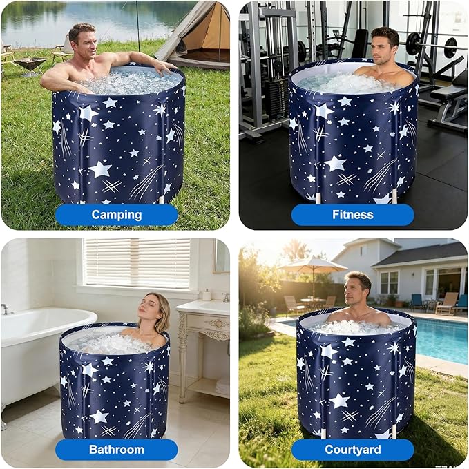STARBRILLIANT Portable Foldable Bathtub, Collapsible Adult Travel Bath Tub for Camping, Home & Spa, Space-Saving Storage, Durable PVC Material (Starry Sky B, 27inch)