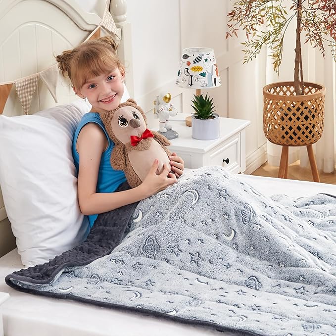 yescool Weighted Blanket 5 Pounds Weighted Lap Blanket, Glow in The Dark Star Heavy Blankets, Warm Minky Weighted Throw Blanket Gifts for 40-60lbs, 36"x48"