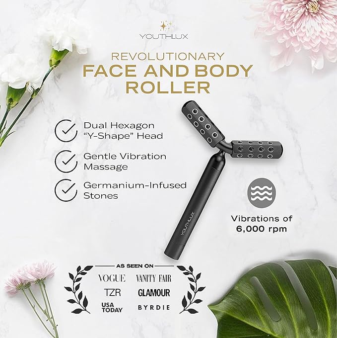 Revolution Roller - Germanium Stone Uplifting Face/Body Beauty Massage Tool/Roller/Wand for Skin Tightening/Firming, De-Puffing, Anti-Aging (Black)