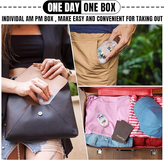 6 Pack Pill Organizer Pocket Small Case Holder Am Pm Pill Case Portable Two Compartment Round Travel 2 Times a Day for Vitamin Medication Supplement(Clear)