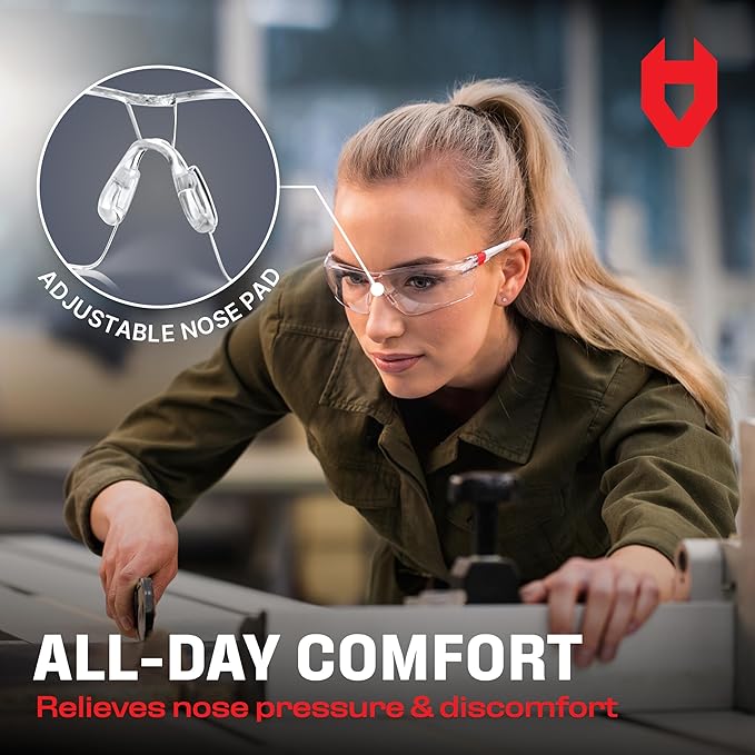 NoCry Clear Safety Glasses for Men and Women; Lightweight Work Glasses with Adjustable Frames and No-Slip Grips; Scratch Resistant Anti Fog Safety Glasses with Superior UV Protection, ANSI Z87.1 Rated
