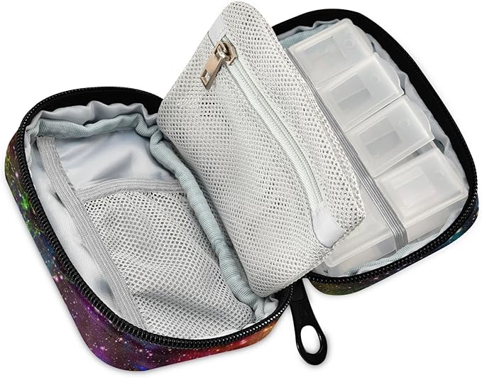 Star Sky Colorful Pill Box 7 Day Pill Case Travel Pill Organizer Bag with Zipper Portable Weekly Vitamin Medicine Supplement Holder Pouch Bag