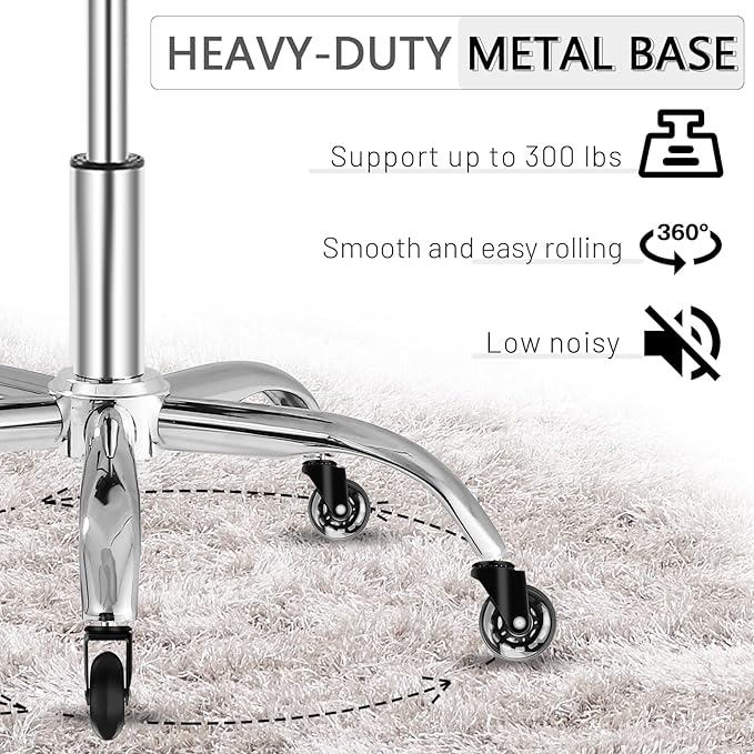 SALONFACTORY Saddle Stool with Wheels 300 lbs Weight Capacity, Heavy Duty Rolling Stool for Medical Massage Salon Kitchen Spa Drafting Nail-Tech,Height Adjustable,360 Swivel,Wide Thick Seat Padding