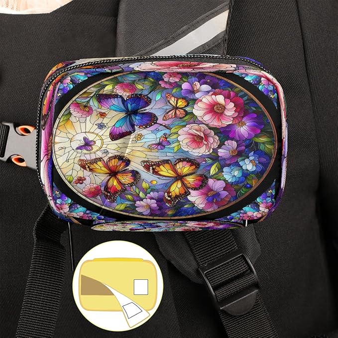 Stained Glass Butterflies Flowers Travel Pill Organizer Box Weekly Portable Pill Case Daily Pills 7 Day Small Birth Control Pills Container Removable Compartments for Medicine Vitamins Fish Oil
