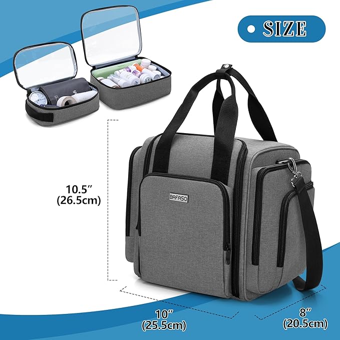 BAFASO Large Pill Bottle Organizer with 4 Inner Removable Pouches, Medicine Bag Come with Shoulder Strap (Bag ONLY),Gray