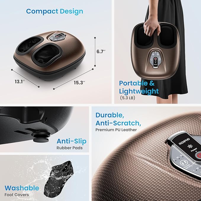 RENPHO Foot Massager Machine with Heat [2026 Upgraded], Shiatsu Foot Massager for Plantar Fasciitis, Birthday Gifts for Women Men, Cordless Control, Best Gifts for Women/Mom/Wife, Brown