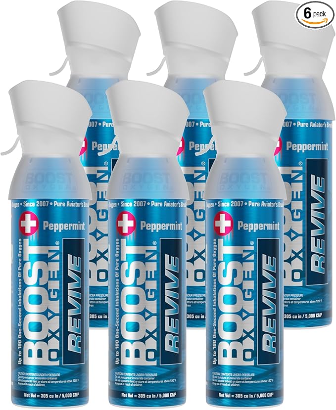 Boost Oxygen Medium Revive Peppermint Aroma 5L Canister | Respiratory Support for Aerobic Recovery, Altitude, Performance & Health (6 Pack)