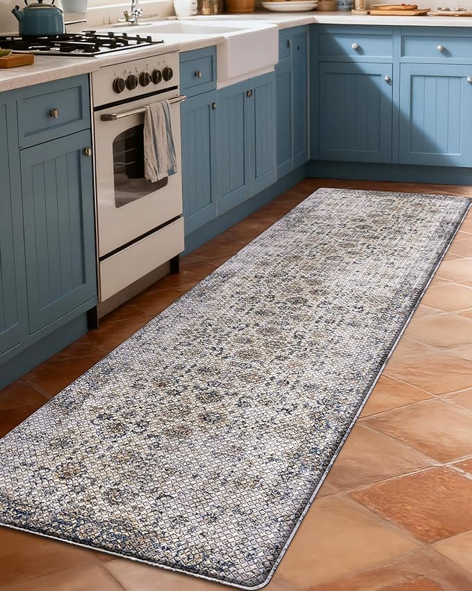 LUMI 2025 Upgraded Anti Fatigue Cushioned Kitchen Mat for Floor, Non-Slip Comfort PVC Padded Mats with Faux Leather Surface for Desk Office, Sink, Laundry, 24"x59"