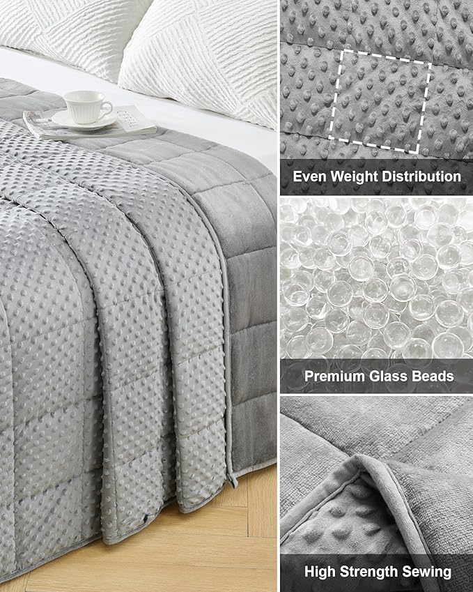 Weighted Blanket for Adults Queen Size 15 lbs, Soft Cooling Minky Dot Heavy Breathable Blanket for All-Season, Washable Weighted Throw with Glass Beads, 60 x 80 Inches, Grey