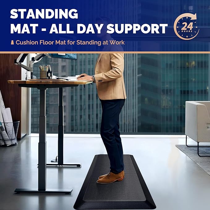 FEATOL Anti Fatigue Mat for Standing, 9/10 Extra Thick Ergonomic Standing Desk Mat, Comfort Memory Foam Standing Mat at Home,Office All Day (20" x 39", Black, 4PC)