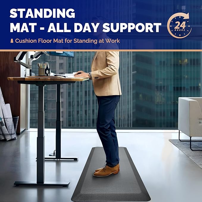 FEATOL Anti Fatigue Mat for Standing, 9/10 Extra Thick Ergonomic Standing Desk Mat, Comfort Memory Foam Standing Mat at Home,Office All Day (20" x 59", Grey, 1PC)