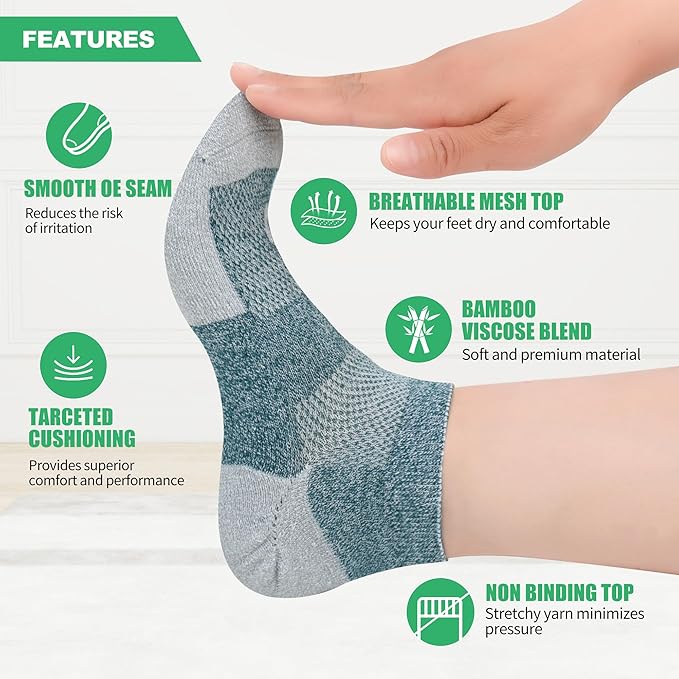 Diabetic Socks for Men,4 & 6 Pairs Low Cut Bamboo Viscose Wide Mens Diabetic Socks Size 9-11 10-13