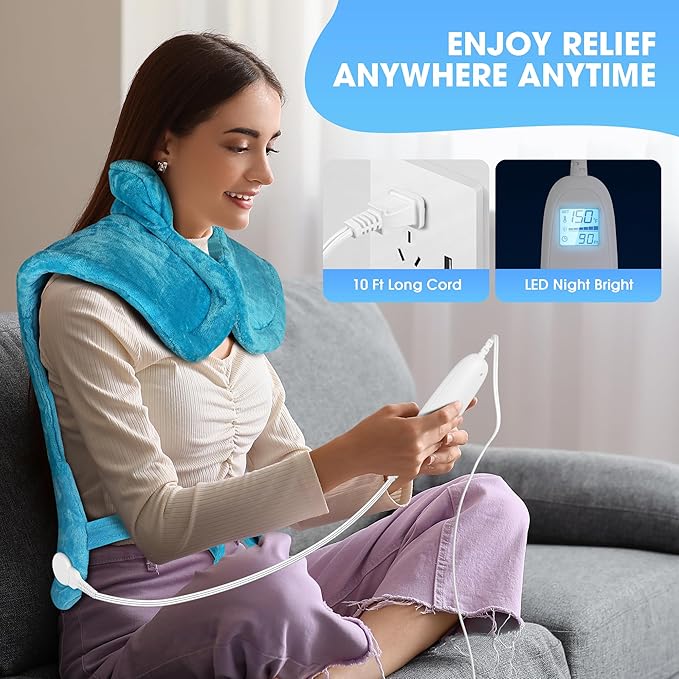 Electric Heating Pad for Neck and Shoulders and Back Pain Relief, FLUFFYWARMTH 24"x33" Large with 3 Heating Levels and 3 Timers Auto Off, ETL & FCC Certified, Neck Shoulder Back Heating Heat Pad