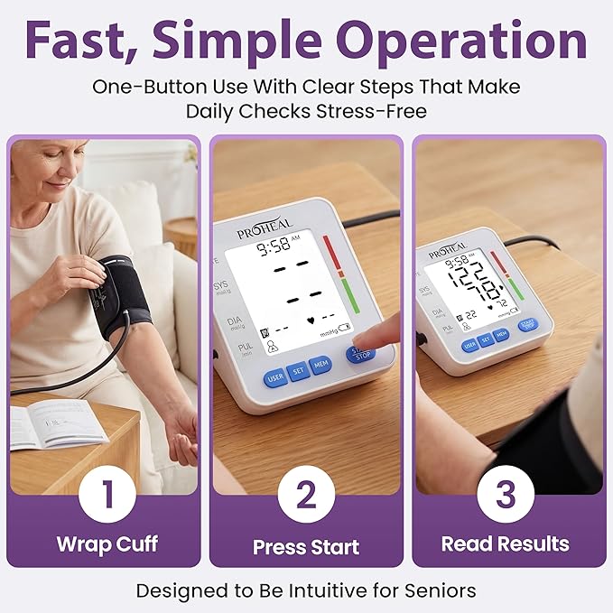 Blood Pressure Monitor for Home Use with Large Upper Arm Cuff - Automatic Talking Pulse and BP Machine with 240 Memory Recalls for 3 Users - Carrying Bag and Batteries Included, Backlit Digital LCD