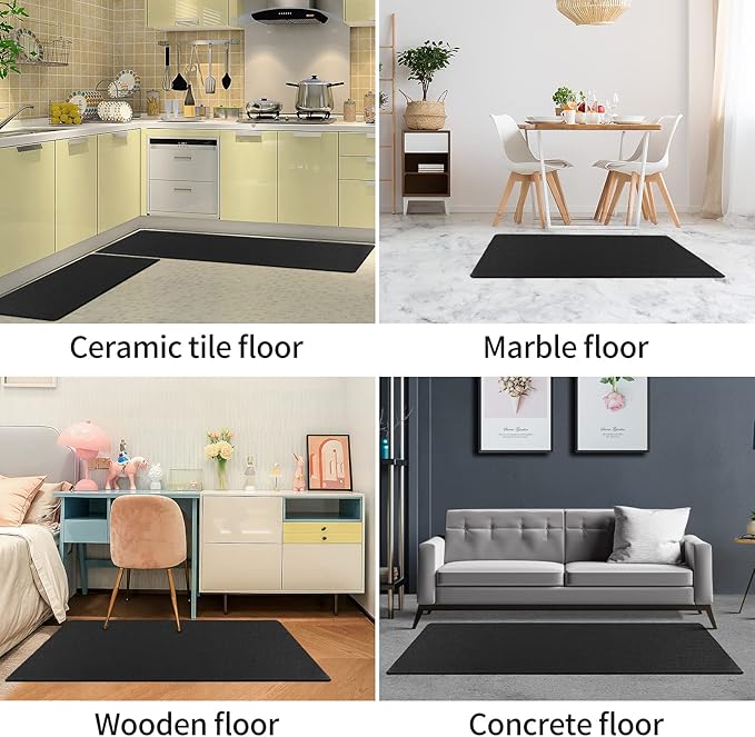AUTODECO Kitchen Mats and Rugs Set of 2 - Cushioned Anti-Fatigue Kitchen Rug for Floor Washable 17"x29" +17"x59", Black