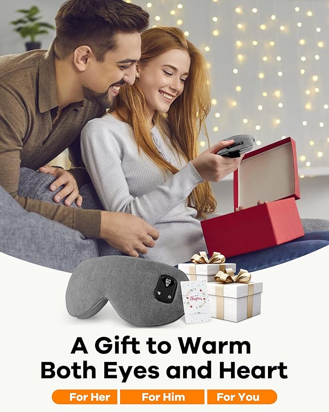 FACEMOON Heated Eye Mask for Dry Eyes: Electric Warm Compress for Blepharitis Stye Tired Eyes - Cordless Heat Relief Heating - Stable Temp 1500 Mah Rechargeable Washable Gray